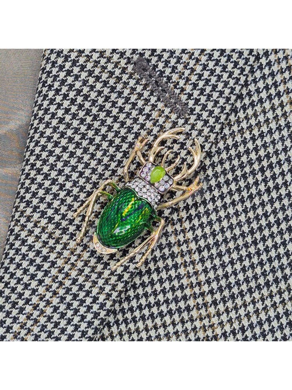 ⭐Emerald Green Enamel Beetle Insect Brooch Pin Sparkly Rhinestone Crystal Badge